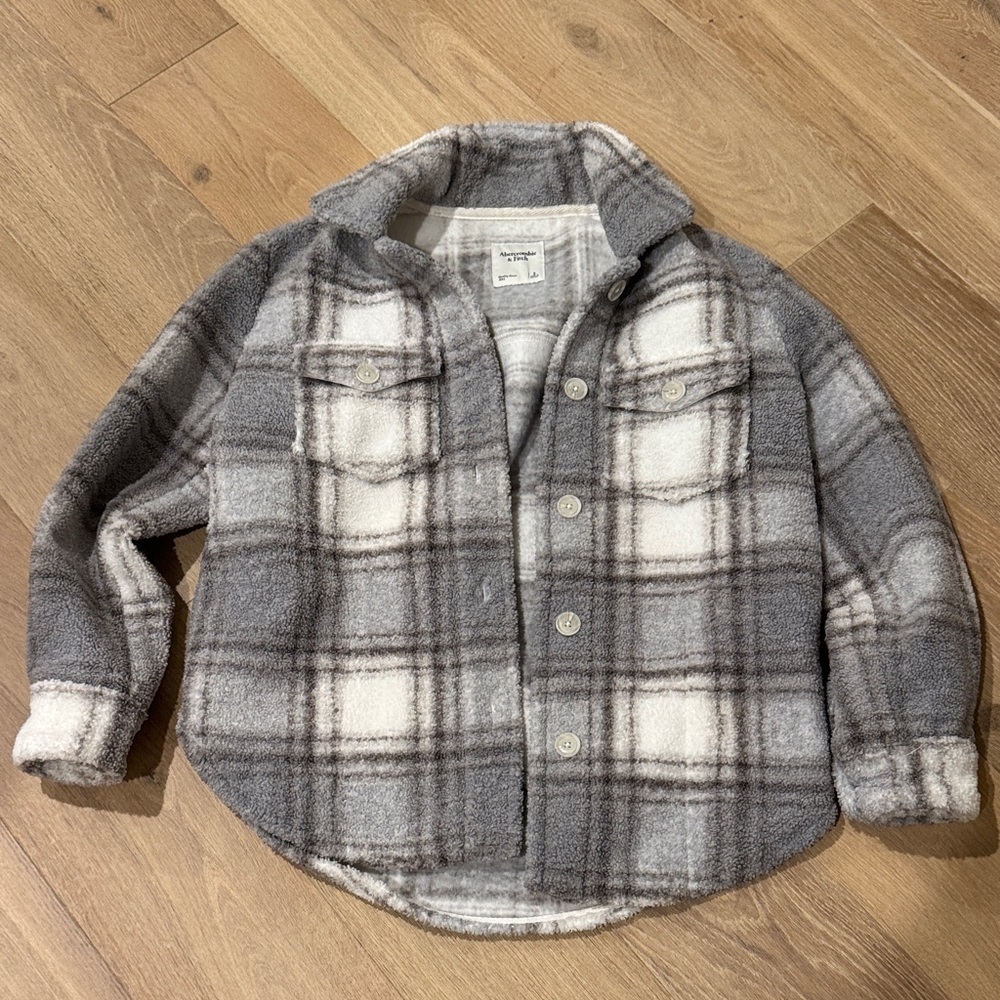 Abercrombie & Fitch  Gray Plaid Sherpa Button Down Shirt